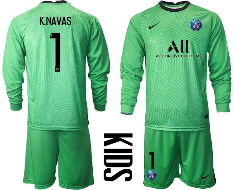 Youth 2020-2021 club Paris St German green goalkeeper long sleeve #1 Soccer Jerseys->paris st german jersey->Soccer Club Jersey